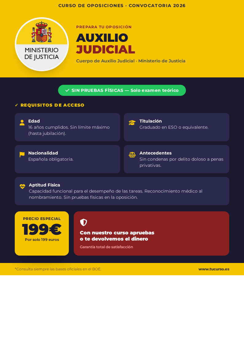 Cartel del curso Oposiciones a Auxilio Judicial