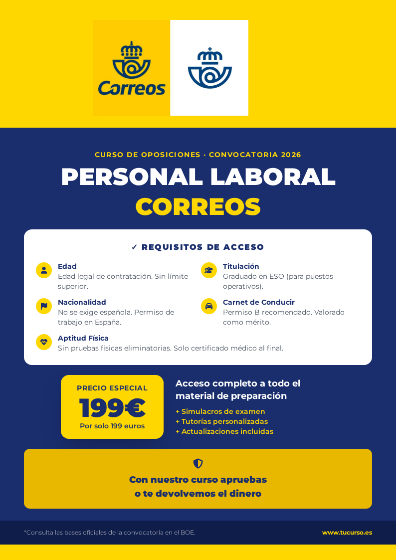 Cartel del curso Oposiciones a Correos
